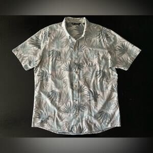 TRAVIS MATHEW Blue/Gray Tropical Floral Button Down Cotton Shirt sz XL